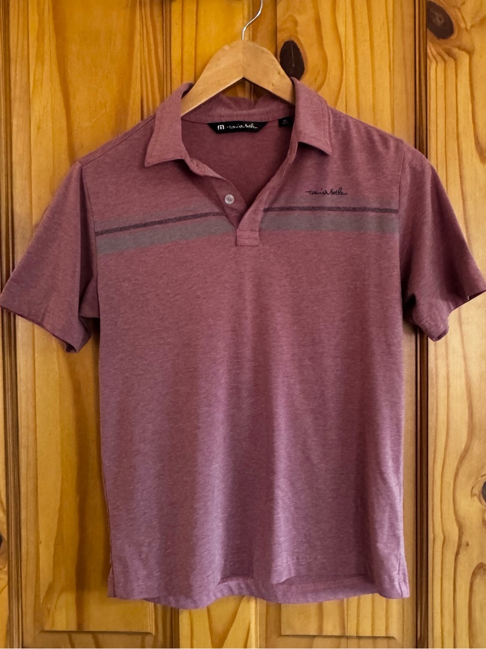 Travis Mathew Mauve Heather Polo with Subtle Chest Stripe